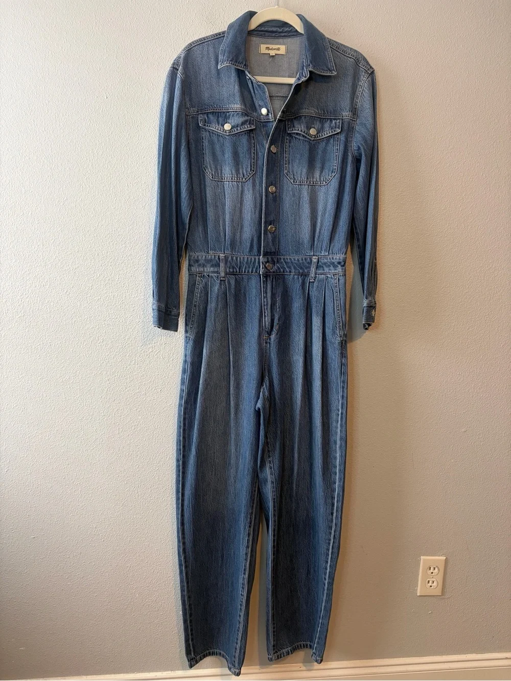 Pleated Barrel-Leg Jumpsuit in Baywood Wash: Airy Denim Edition